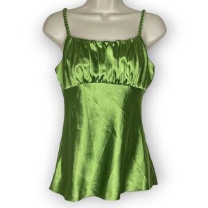 Vintage BCX Glam Y2K Fairy Satin Babydoll Top Braided Straps Green Womens Medium